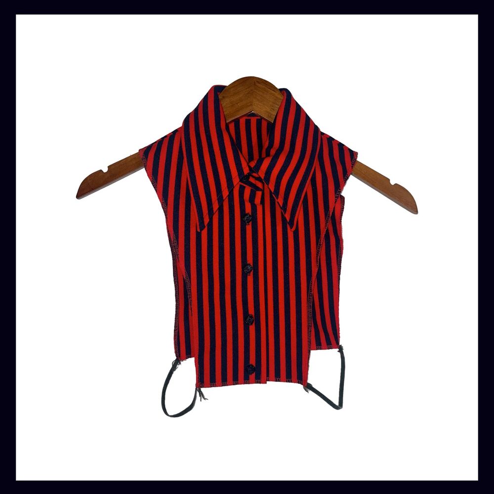 Vintage 70s Red Navy Striped Dickie Detachable Collar Button Front Mod Rockabill